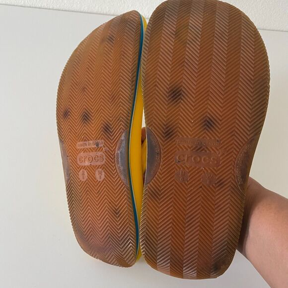 Crocs Retro Wedge Flip Flop Thong Sandal‎ Yellow/Blue W 8/M 6 Unisex - Picture 4 of 7